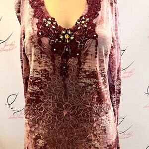 Awake. Size Small. Embellished Beaded Pullover Cottonn Blend Long Sleeve. B18
